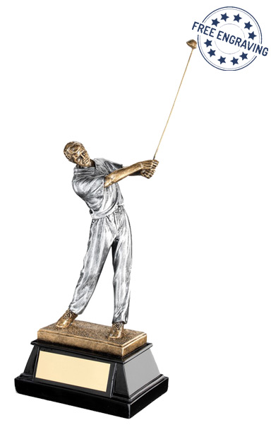 Large End of Swing Golfer Resin on a Black Base (26cm) - RF521C