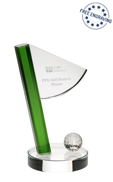 Green Golf Flag & Ball Glass Award (18.4cm) - JB3003B