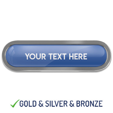 BESPOKE YOUR TEXT METAL BAR BADGE - BLUE - 45mm