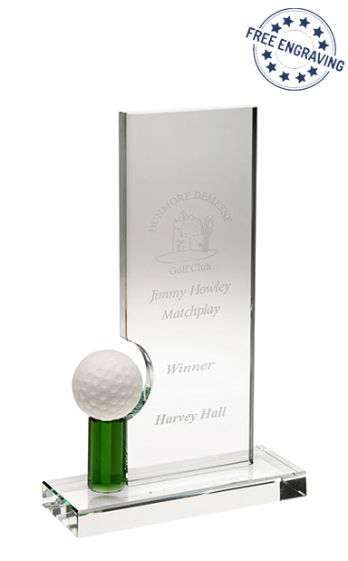 Green Golf Plaque with Golf Ball Glass Award (20.3cm) - JB5003A