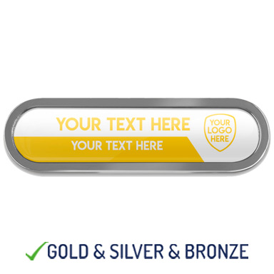 BESPOKE YOUR LOGO & TEXT METAL BAR BADGE- YELLOW - 45mm