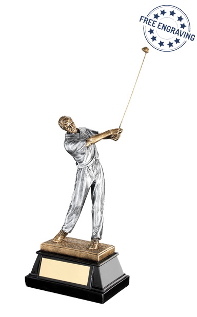 Medium End of Swing Golfer Resin on a Black Base (24.1cm) - RF521B