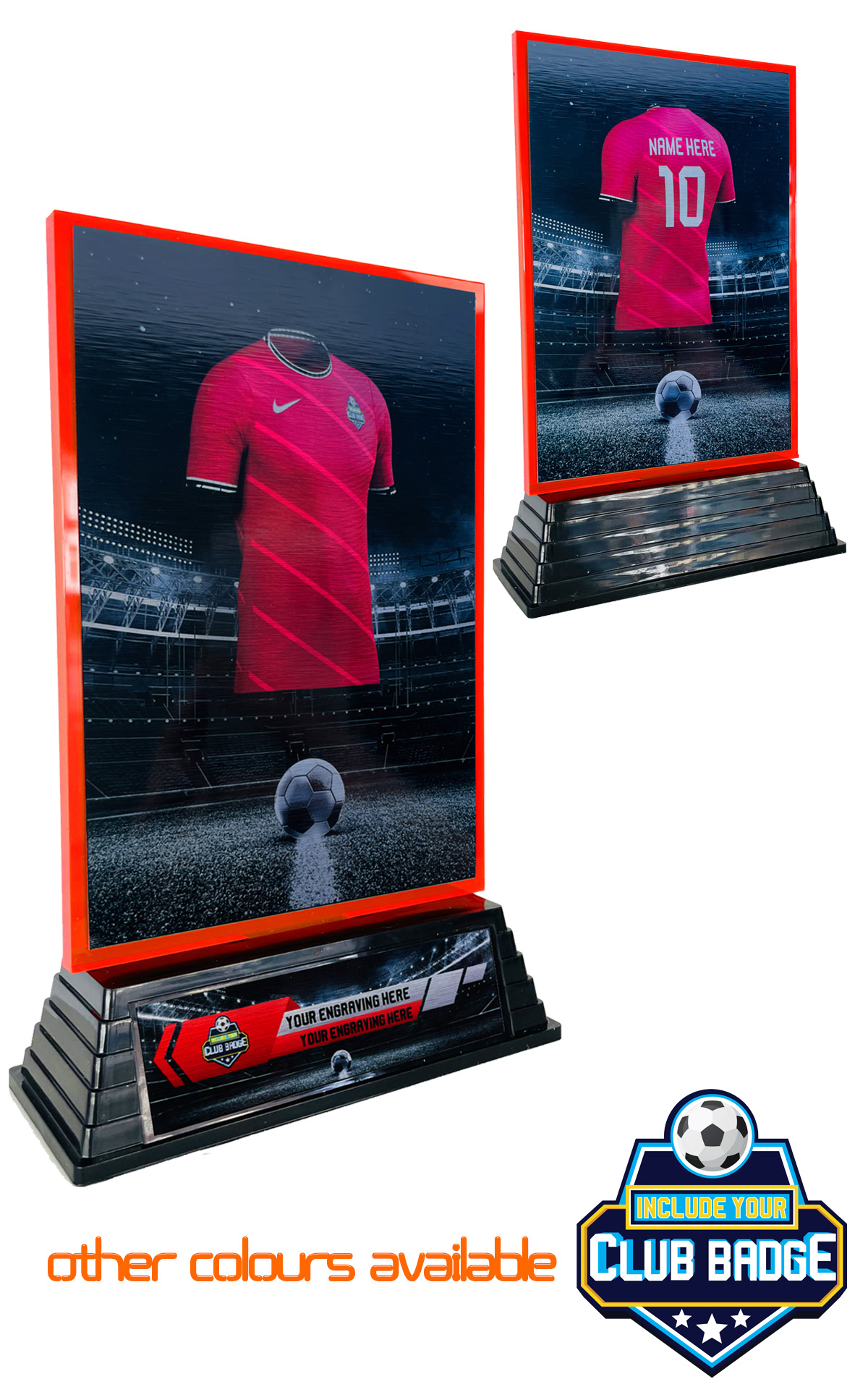 MULTIBUY FROM £7.95 - Bespoke Fluorescent Red Acrylic Kit Awards