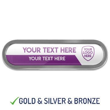 BESPOKE YOUR LOGO & TEXT METAL BAR BADGE- PURPLE - 45mm