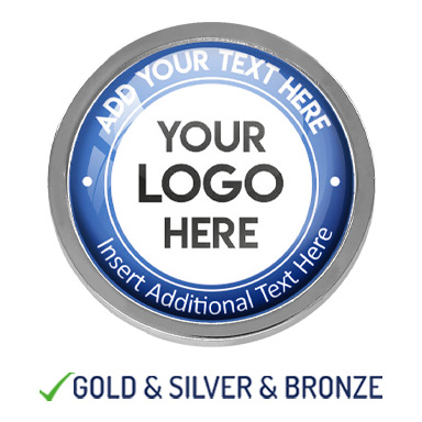 BESPOKE YOUR LOGO & TEXT ROUND METAL BADGE - BLUE - 22mm