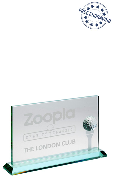 Medium Jade Glass Rectangle Golf Award with Golf Ball and a Frosted Tee (15.2 x 24.1cm) - KG26B