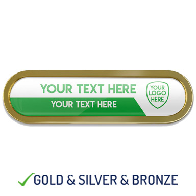 BESPOKE YOUR LOGO & TEXT METAL BAR BADGE- GREEN - 45mm