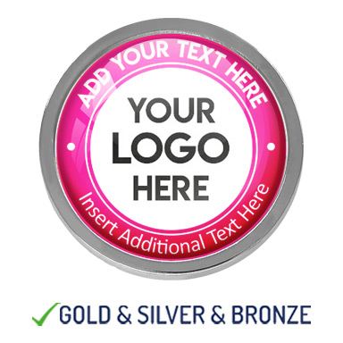 BESPOKE YOUR LOGO & TEXT ROUND METAL BADGE - HOT PINK - 22mm