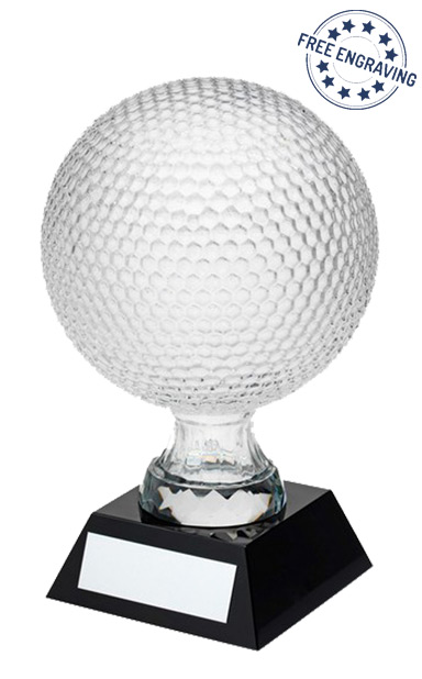 Large 3D Golf Ball on Black Base Glass Award (23.5cm) - CBG24B