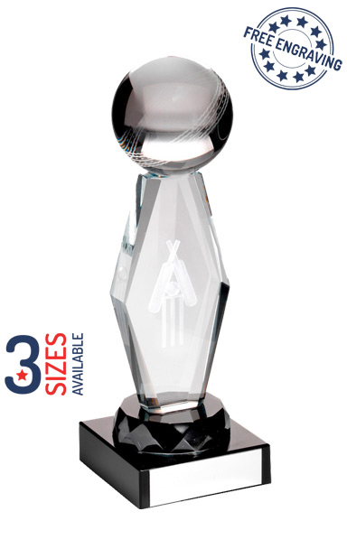 Clear Glass Cricket Column Award with Free Presentation Box - TD726