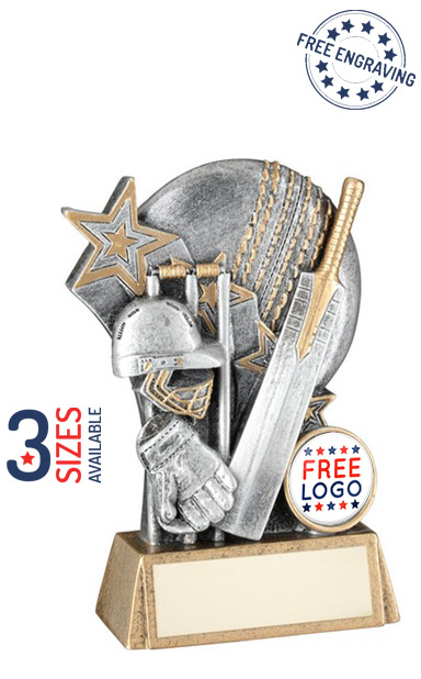 Cricket Bat, Ball and Helmet Star Resin Trophy - RF566